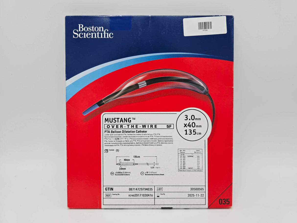 Boston Scientific H74939171030410 Mustang OVER-THE-WIRE 5F 3.0mm x 40mm x 135cm PTA Balloon Dilatation Catheter Boston Scientific
