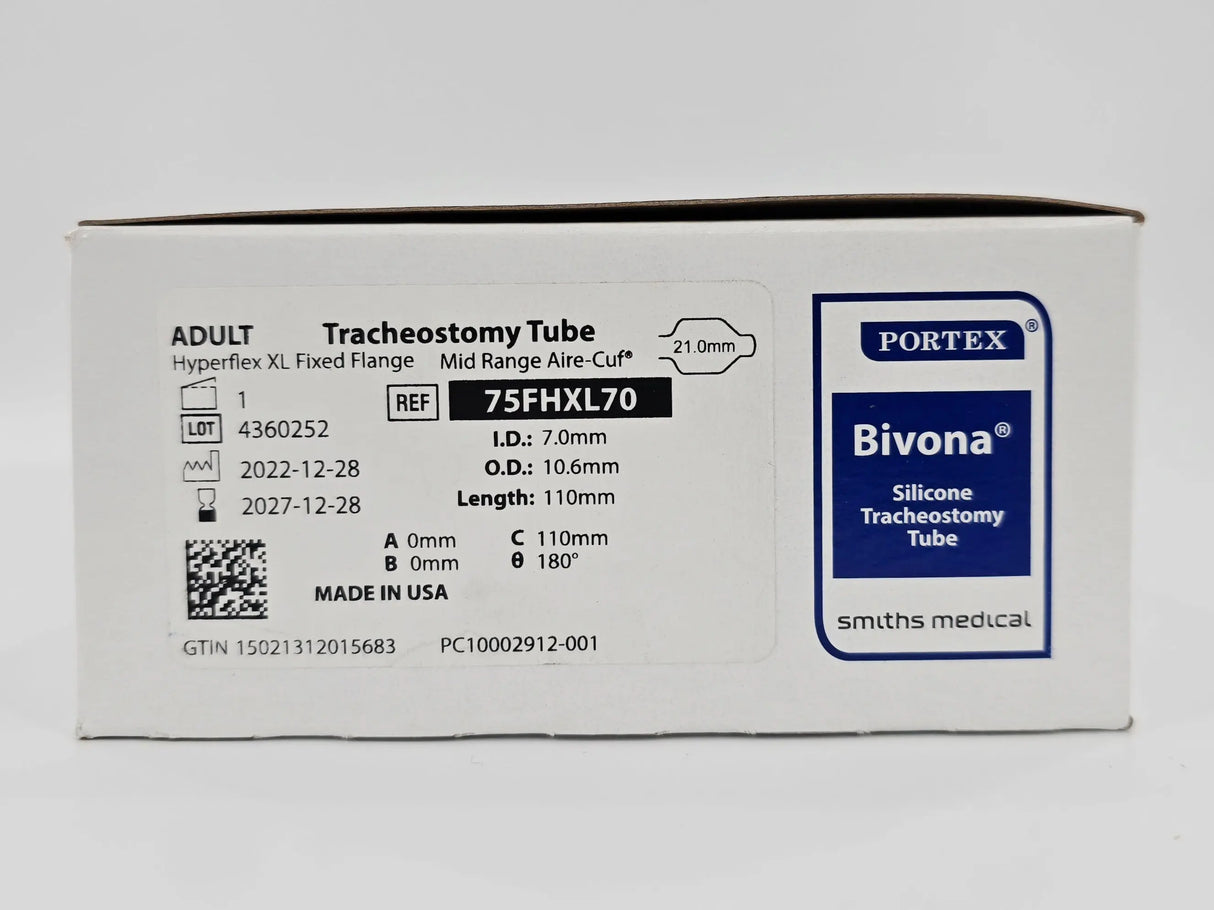 Smiths Medical 75FHXL70 Portex Bivona Adult Tracheostomy Tube 21.0mm Hyperflex XL Fixed Flange Mid Range Aire-Cuf Smiths Medical