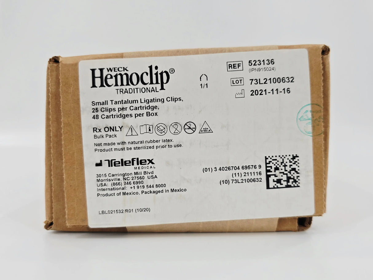 Weck 523136 Hemoclip Small Tantalum Ligating Clip 25 Clips/Cart BX/48 Weck