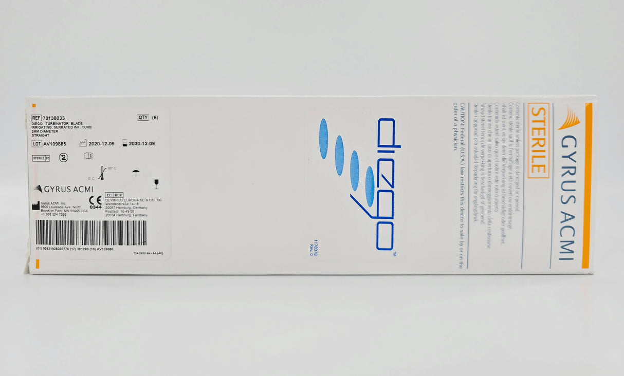 Gyrus ACMI 70138033 Diego Turbinator Blade Irrigating Serrated 2mm Diameter Straight BX/6 Gyrus ACMI