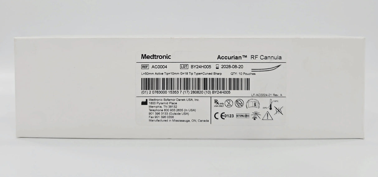 Medtronic AC0004 Accurian RF Cannula Curved Sharp 18G 10mm 50mm Length BX/10 Medtronic