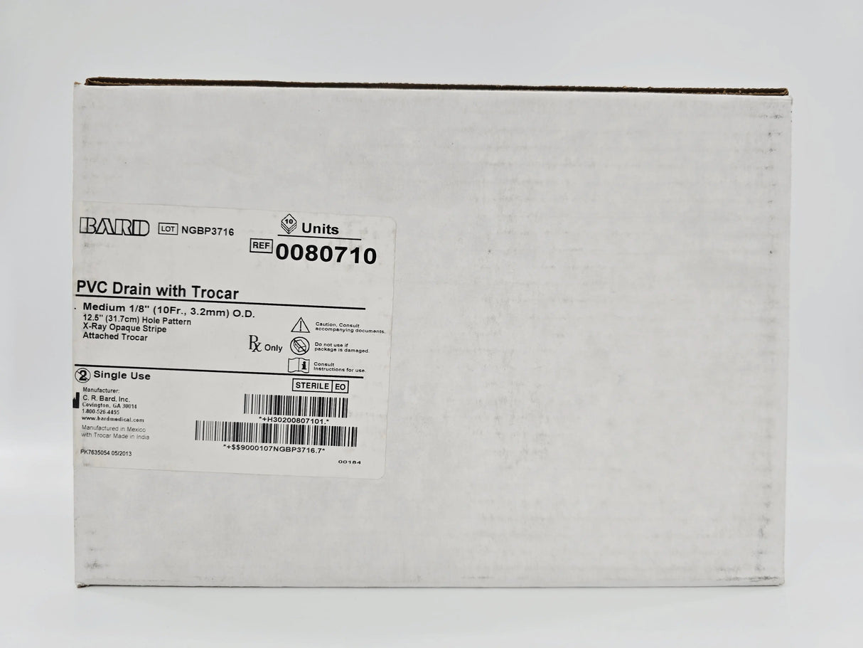 Bard 0080710 PVC Drain with Trocar Medium 1/8" O.D. (10Fr x 3.2mm) BX/10 Bard