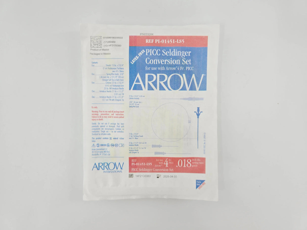 Arrow PI-01451-LS5 PICC Seldinger Conversion Set 4Fr. x .018" CS/10 Arrow