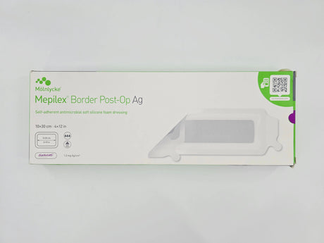 Molnlycke 498600 Mepilex Border Post-Op Ag 4" x 12" Self-Adherent Microbial Soft Silicone Foam Dressing BX/5 Molnlycke