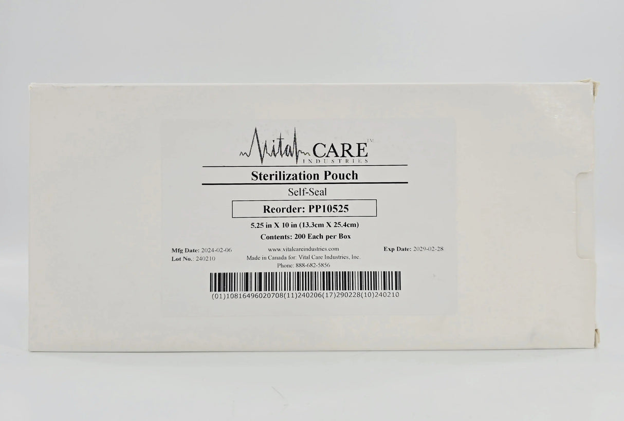 Vital Care Industries PP10525 Sterilization Pouch Self-Seal 5-1/4" x 10" BX/200 Vital Care Industries