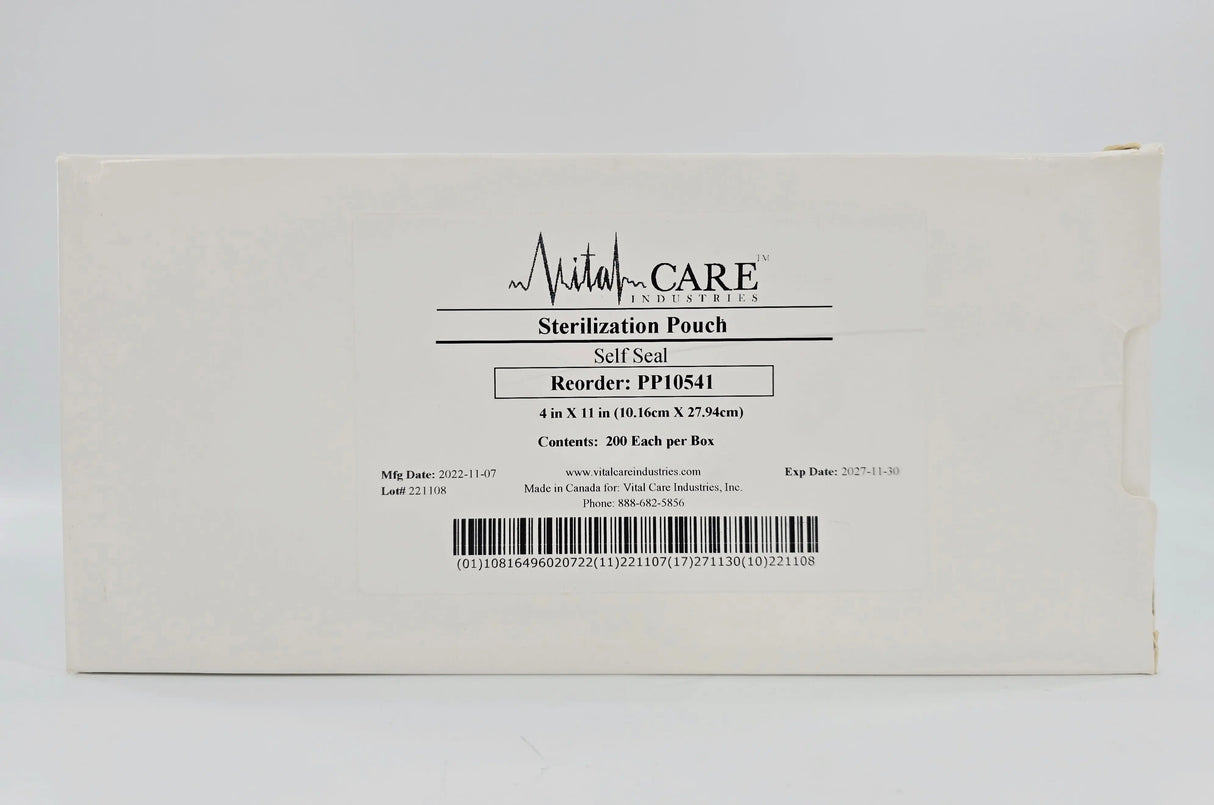 Vital Care Industries PP10541 Sterilization Pouch Self-Seal 4" x 11" BX/200 Vital Care Industries