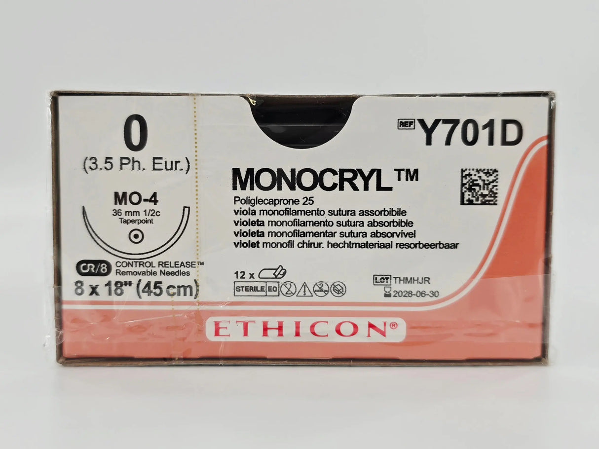 Ethicon Y701D 0 Monocryl 8X18" Violet MO-4 36mm BX/12 Ethicon