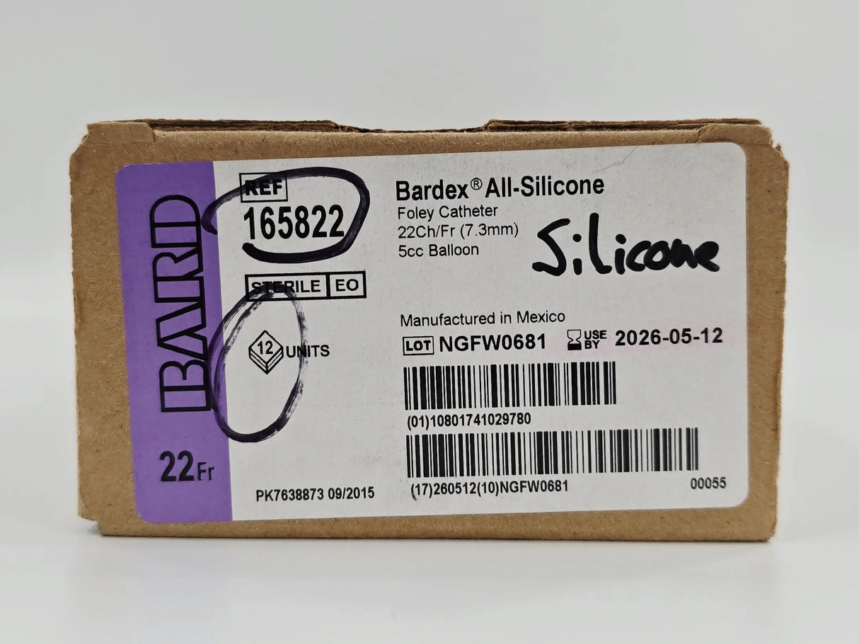 Bard 165822 Bardex All-Silicone Foley Catheter 22Ch/Fr 5cc Balloon BX/12 Bard