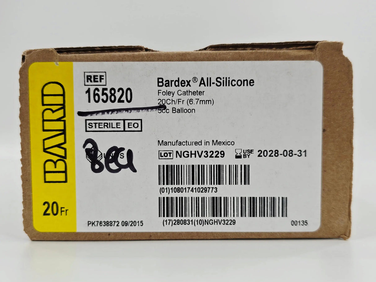 Bard 165820 Bardex All-Silicone Foley Catheter 20Ch/Fr 5cc Balloon BX/12 Bard