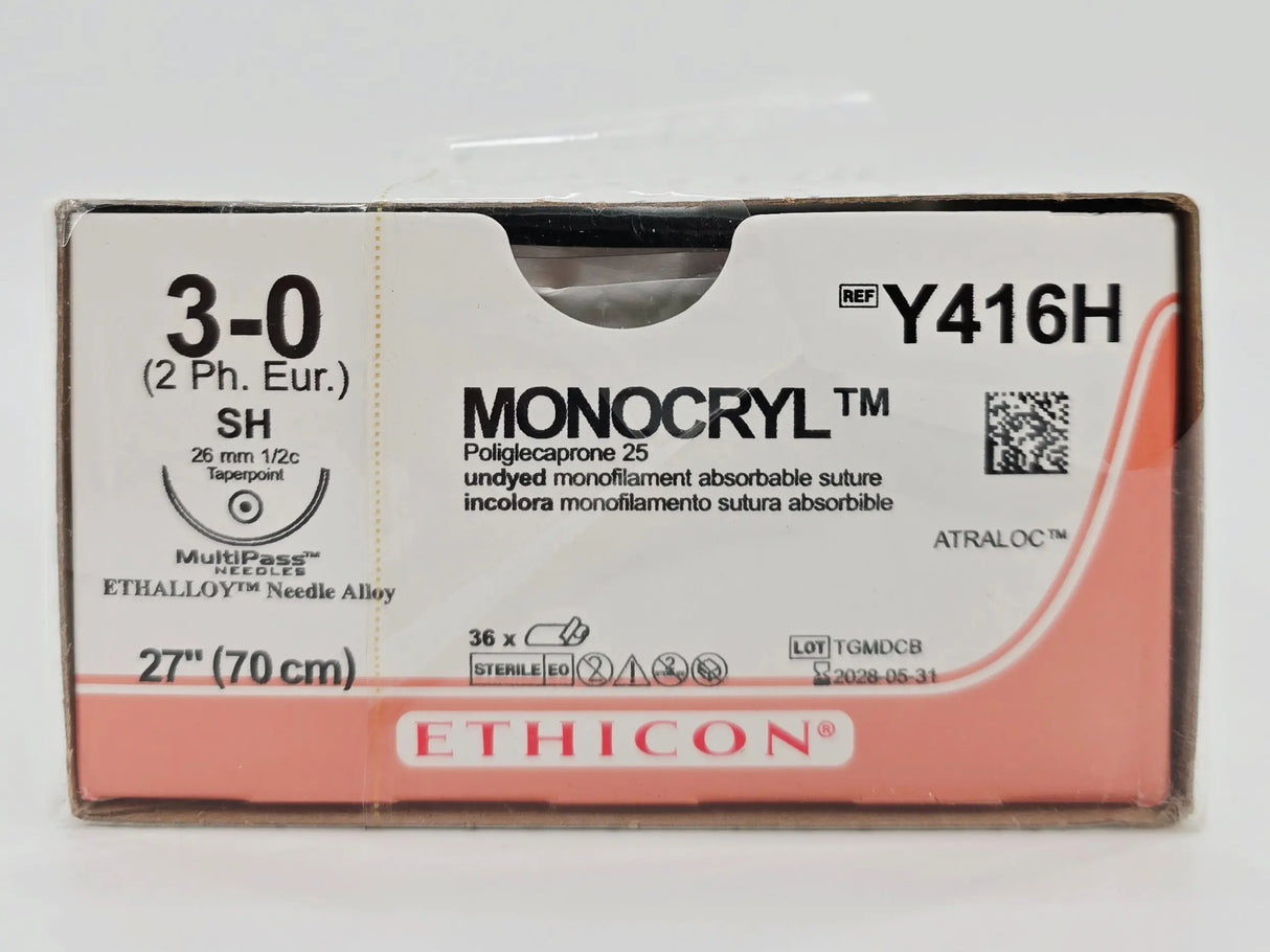 Ethicon Y416H 3-0 Monocryl 1X27" SH 26mm ETHALLOY BX/36 Ethicon