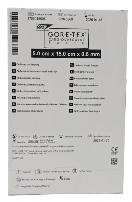 Gore-Tex 1705015006 Cardiovascular Patch 5.0cm x 15.0cm x 0.6mm Gore