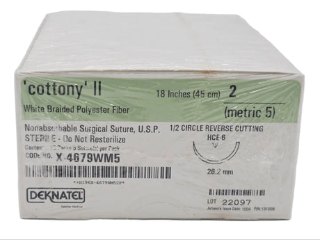 Deknatel X-4679WM5 Cottony White Braided Polyester Fiber Nonabsorbable Surgical Suture Deknatel