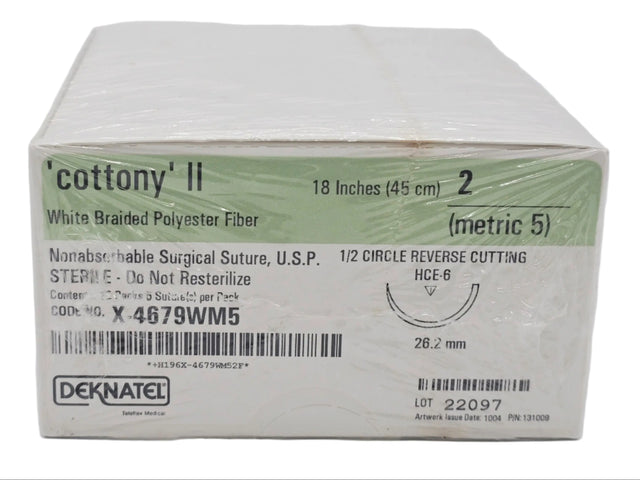 Deknatel X-4679WM5 Cottony White Braided Polyester Fiber Nonabsorbable Surgical Suture Deknatel