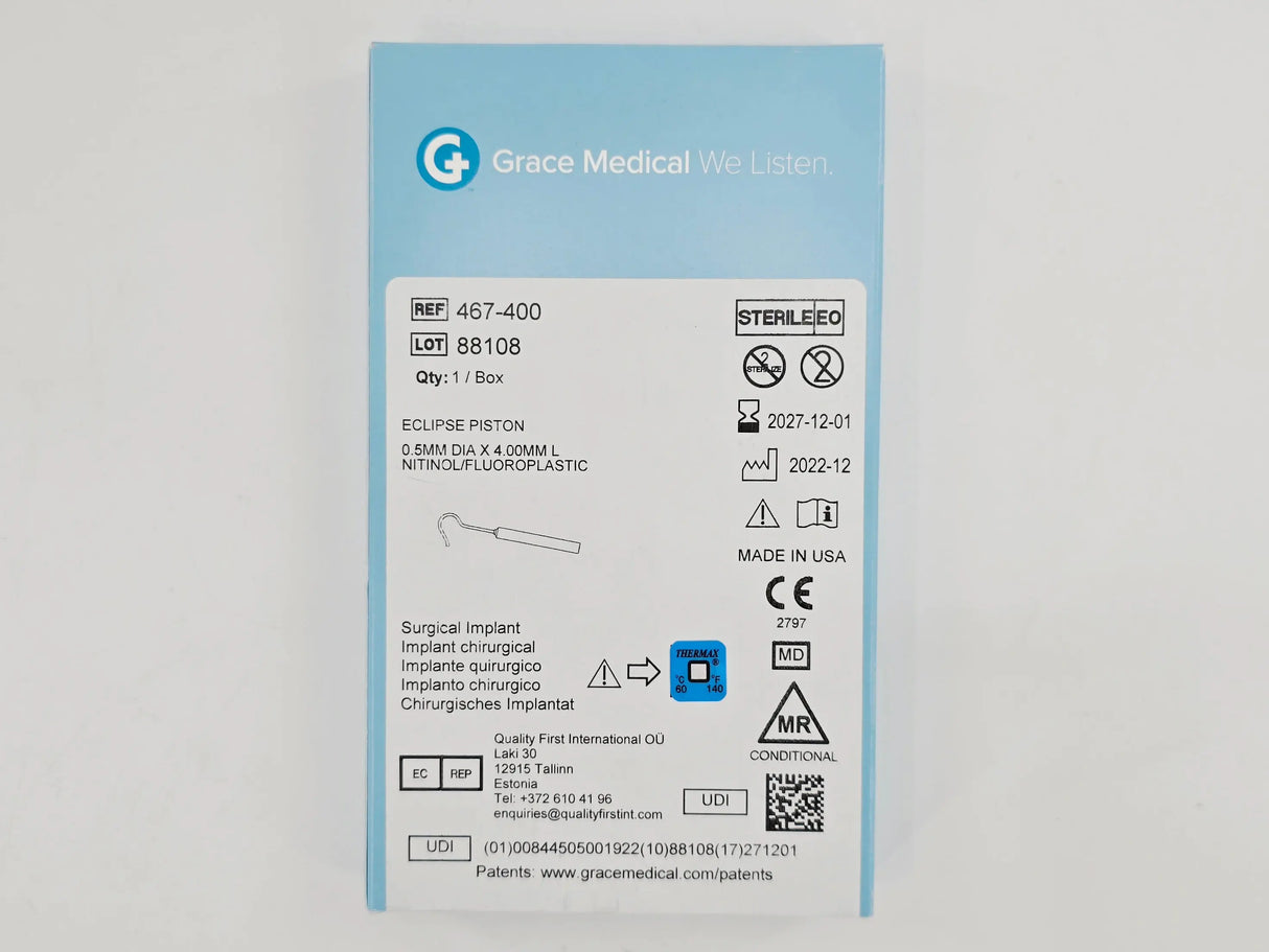 Grace Medical 467-400 Eclipse Piston 0.5mm Dia. x 4.00mm L Nitinol/Fluoroplastic Grace Medical
