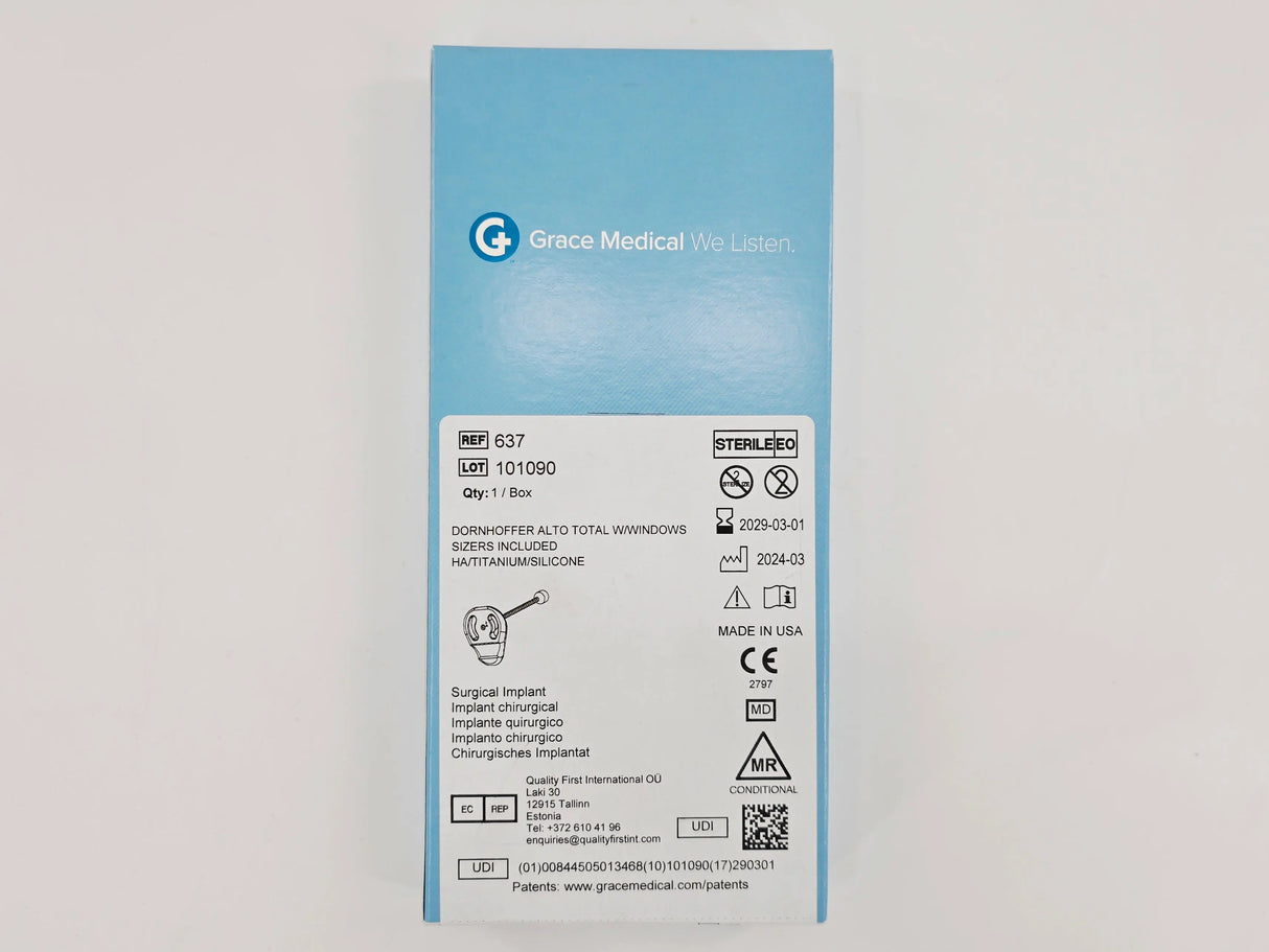 Grace Medical 637 Dornhoffer Alto Total W/Windows Sizers Included HA/Titanium/Silicone Grace Medical