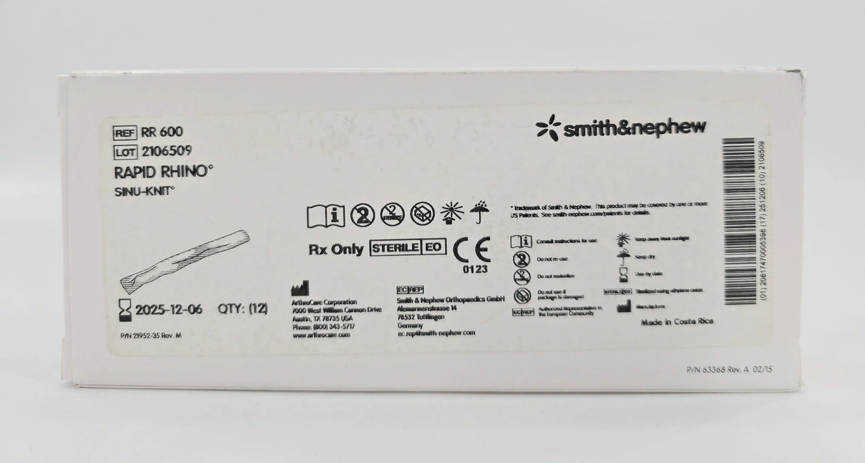 Smith & Nephew RR 600 RAPID RHINO SINU-KNIT Dissolvable Nasal Dressing BX/12 Smith & Nephew, Inc.