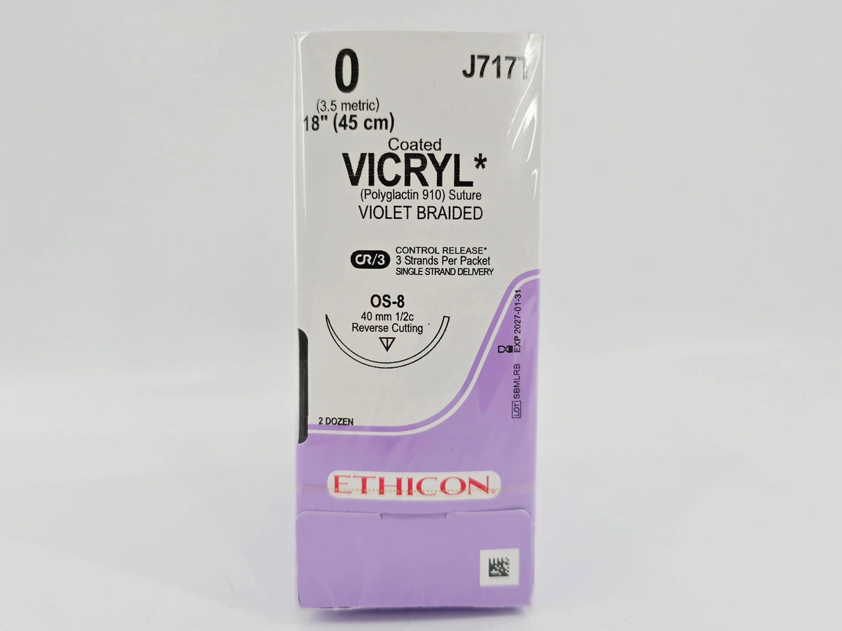 Ethicon J717T 0 Coated VICRYL 3X18" OS-8 40mm CR/3 BX/24 Ethicon