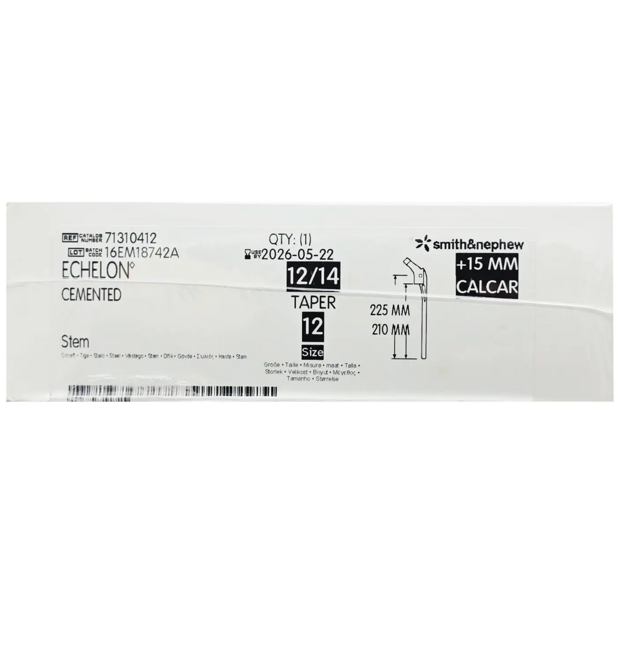 Smith & Nephew 71310412 Echelon 225mm Cemented Femoral Component 15mm Calcar Size 12 Smith & Nephew, Inc.