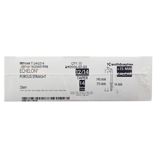 Smith & Nephew 71340214 Echelon 190mm Porous Femoral Component 15mm Calcar Size 14 Smith & Nephew, Inc.