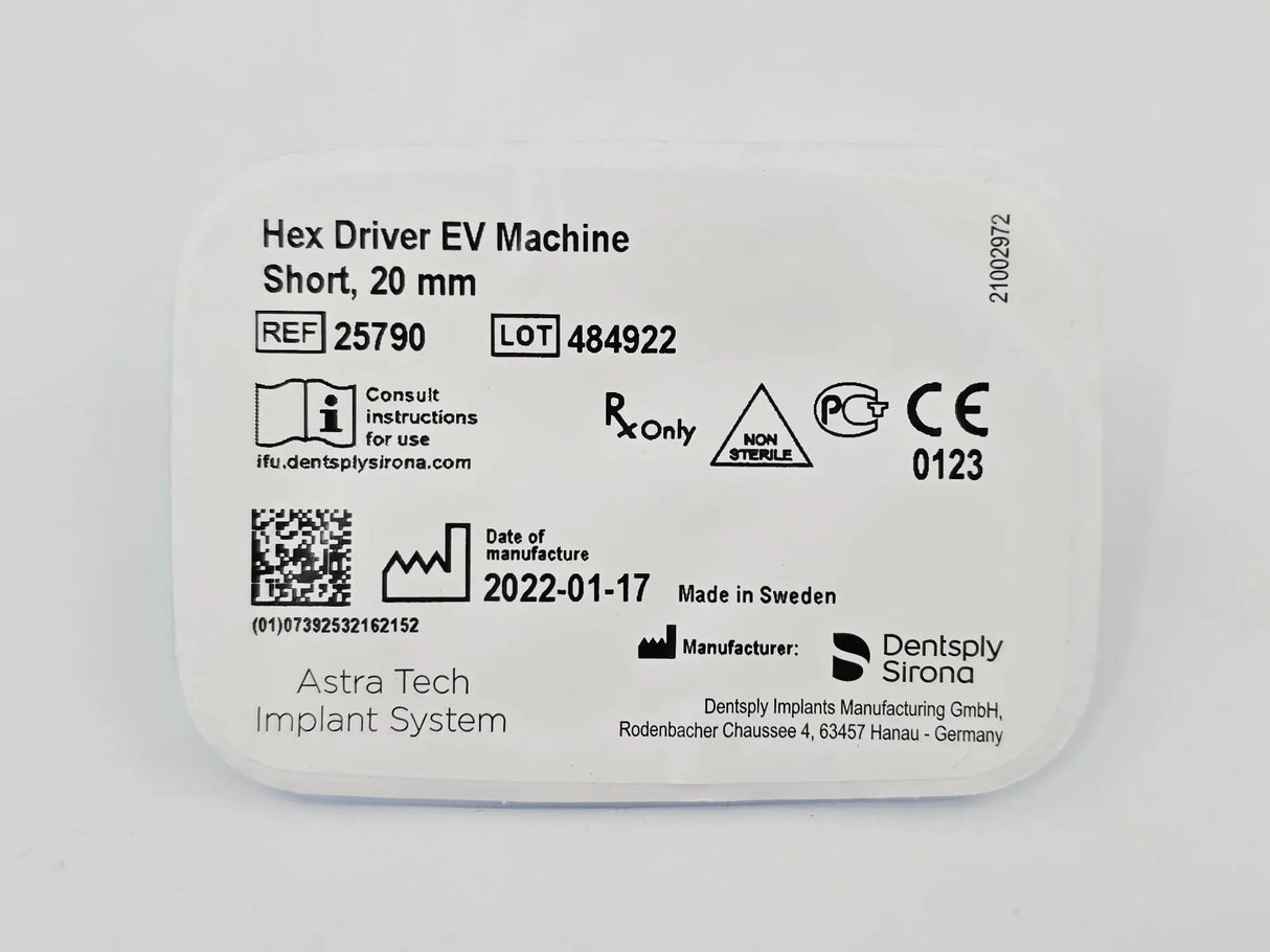 Dentsply Implants Manufacturing 25790 Hex Driver EV Machine Short, 20mm Astra Tech Implant System Dentsply Implants Manufacturing