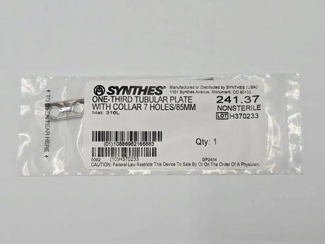 Synthes 241.37 One-Third Tubular Plate w/ Collar 7 Holes 85mm Synthes