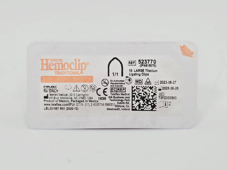 Weck 523770 Hemoclip Traditional Large Titanium Ligating Clips (15 Large Titanium Clips per Cartridge) Teleflex Weck