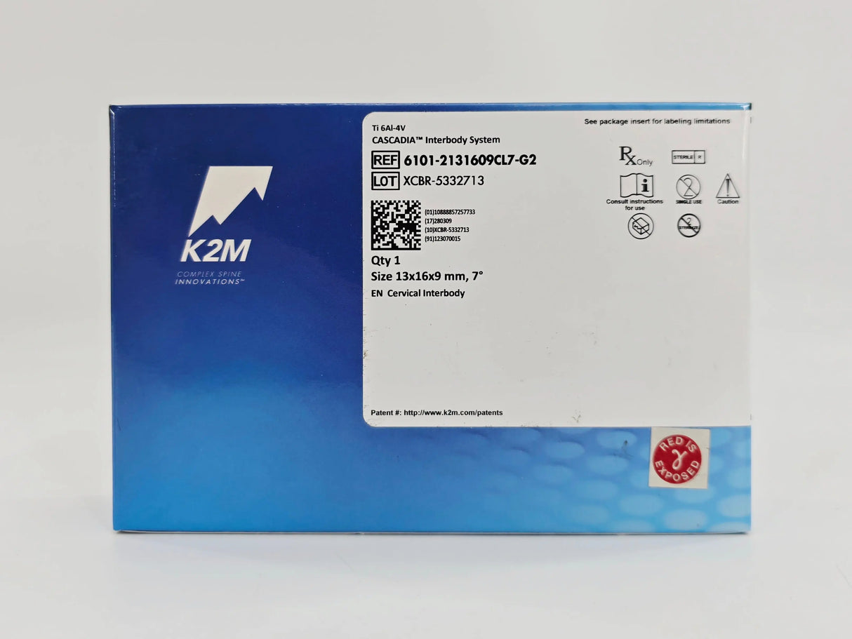 K2M 6101-2131609CL7-G2 Cascadia Interbody System Cervical Interbody 13mm x 16mm x 9mm 7° K2M