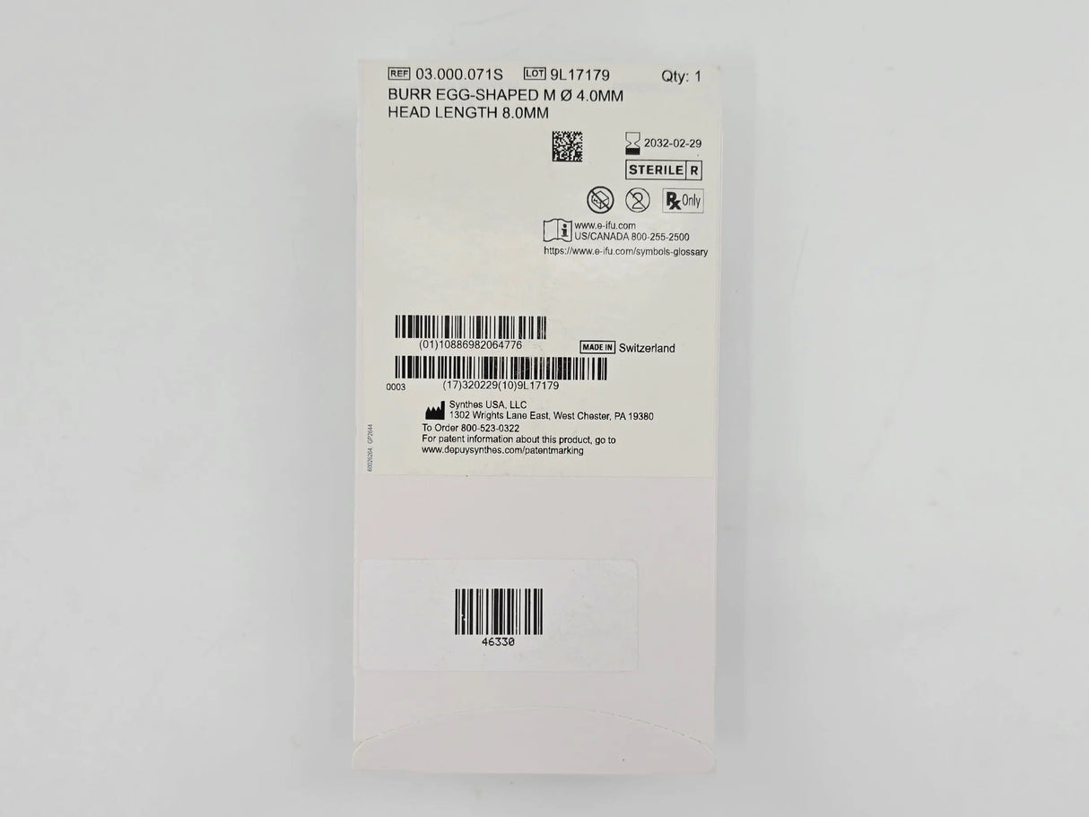 DePuy Synthes 03.000.071S Burr Egg-Shaped M Ø 4.0mm Head Length 8.0mm DePuy Synthes