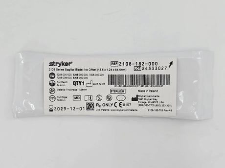 Stryker 2108-182-000 2108 Series Sagittal Blade No Offset 18.6 x 1.24 x 84.4mm Stryker