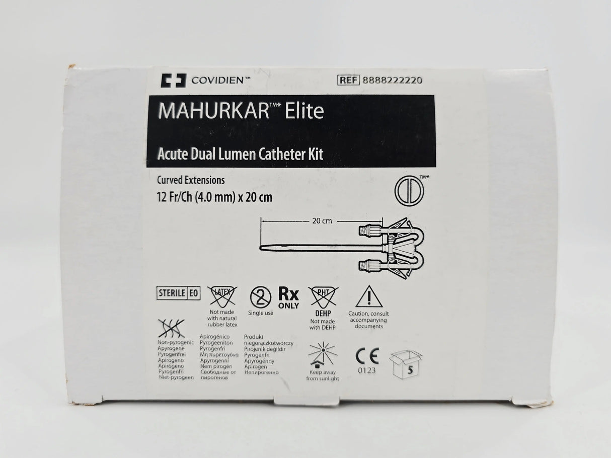Covidien 8888222220 MAHURKAR Elite Acute Dual Lumen Catheter Kit Curved Extensions 2 Fr/Ch (4.0 mm) x 20cm BX/5 Covidien