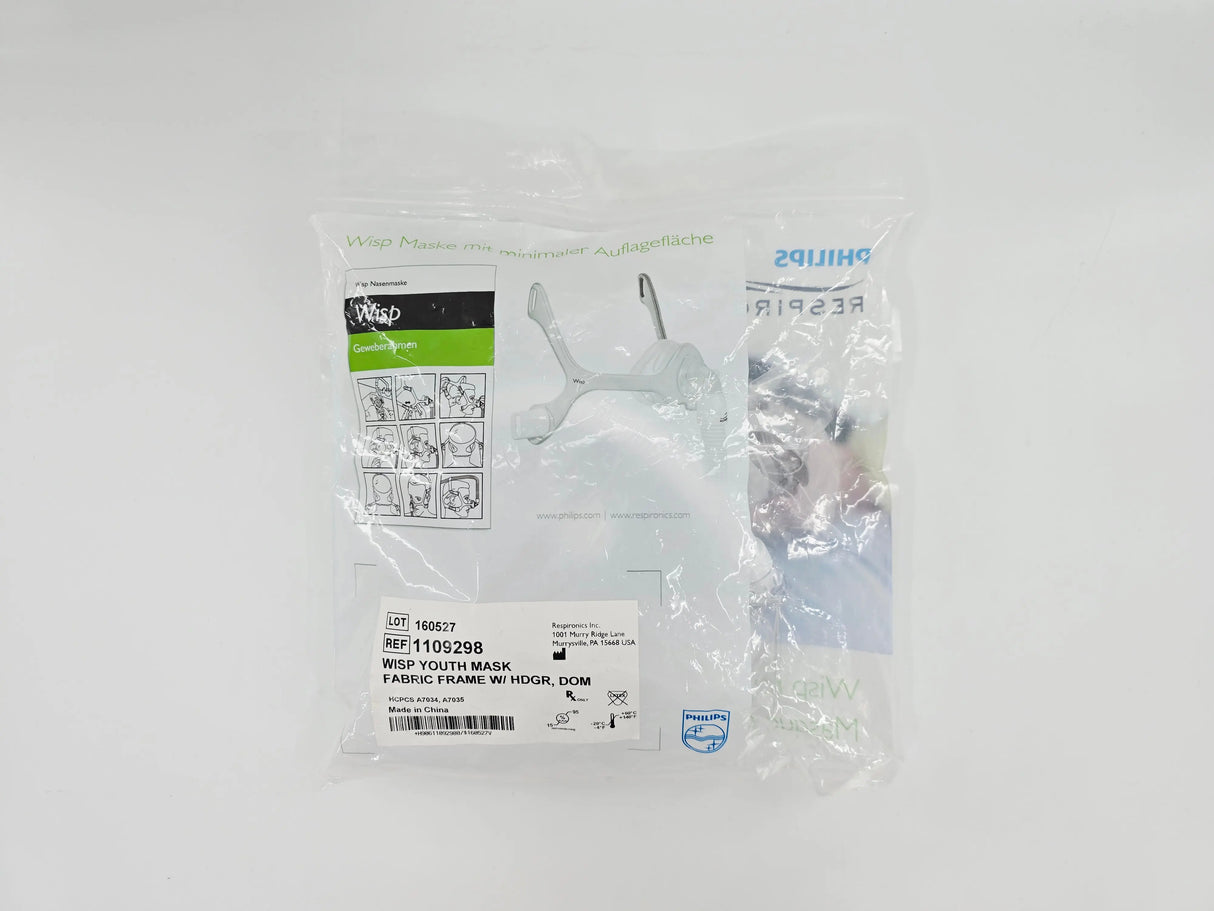 Philips 1109298 Respironics Wisp Nasal Mask w/ Headgear Fabric Frame Youth Philips