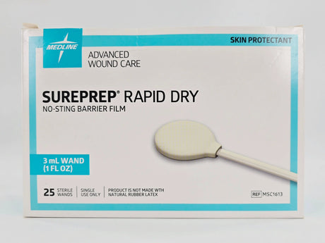 Medline MSC1613 SurePrep Rapid Dry Advanced Wound Care Skin Protectant No-Sting Barrier Film 3 mL Wand BX/25 Medline