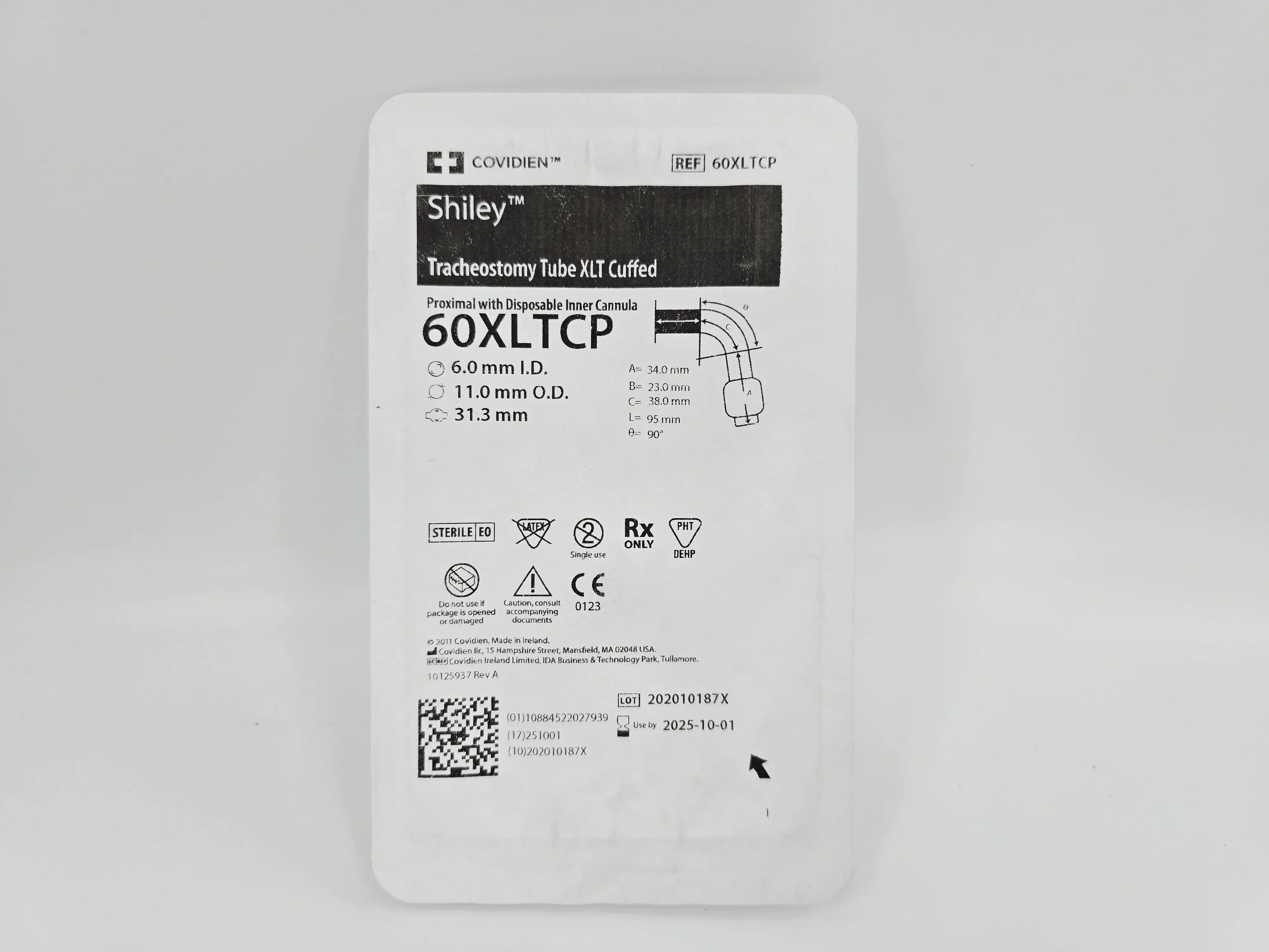 60XLTCP Covidien Shiley Tracheostomy Tube XLT Cuffed Proximal w