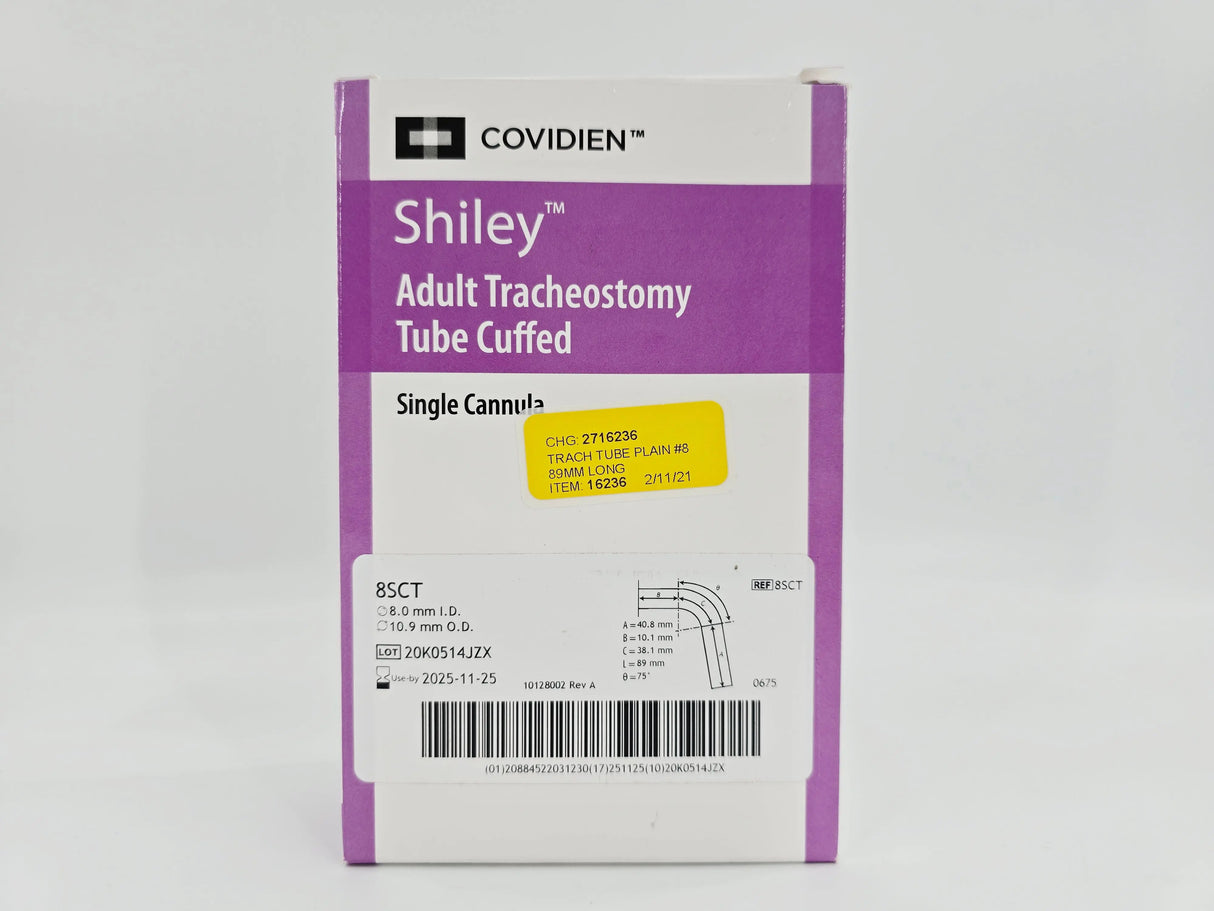 Covidien 8SCT Shiley Adult Flexible Tracheostomy Tube Cuffed Single Cannula Covidien
