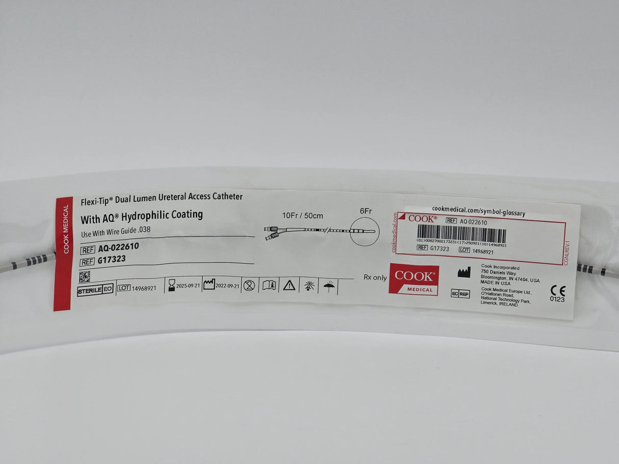 Cook G17323 Dual-Lumen Ureteral Access Catheter 6/10F x 50cm Flexi-Tip Cook Medical