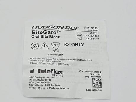 Teleflex 1140 BiteGard Oral Bite Block Single Use Sterile Individually Packaged Teleflex