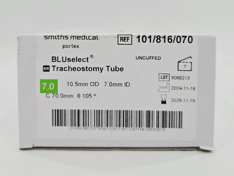 Smiths Medical 101/816/070 Portex BLUselect Tracheostomy Tube Uncuffed 7.0mm ID Smiths Medical