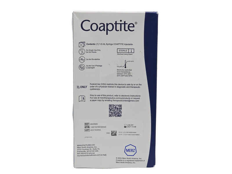 Captite Coaptite 8005M0 Injectable Implant 8005M0 1.0 mL Urethral Bulking ...