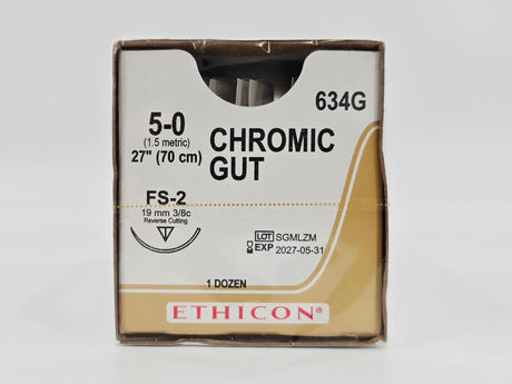 Ethicon 634G 5-0 CHROMIC GUT Naturally BROWN 1X27" FS-2 19mm BX/12 Ethicon