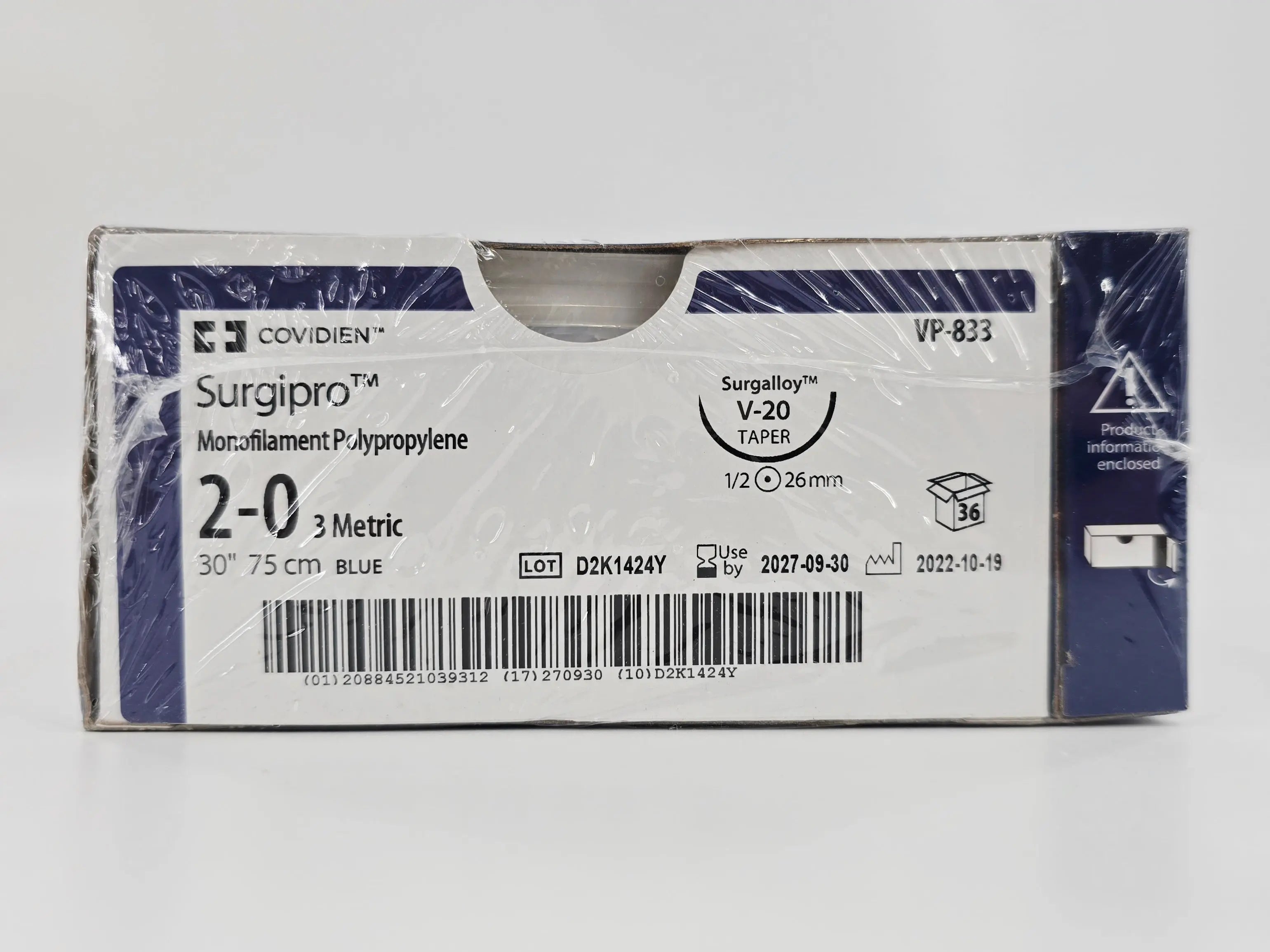 VP-833 Covidien Surgipro 2-0 Blue 1X30