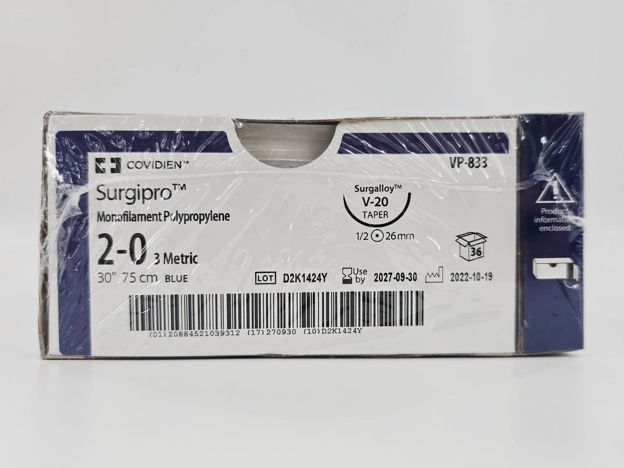 Covidien VP-833 Surgipro 2-0 Blue 1X30" V-20 26mm BX/36 Covidien