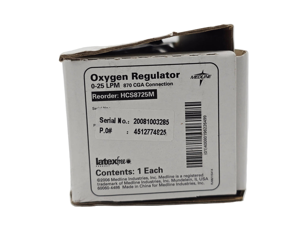 Medline HCS8725M Mini Oxygen Regulator 0-25 LPM CGA-870 Brass Aluminum Medline