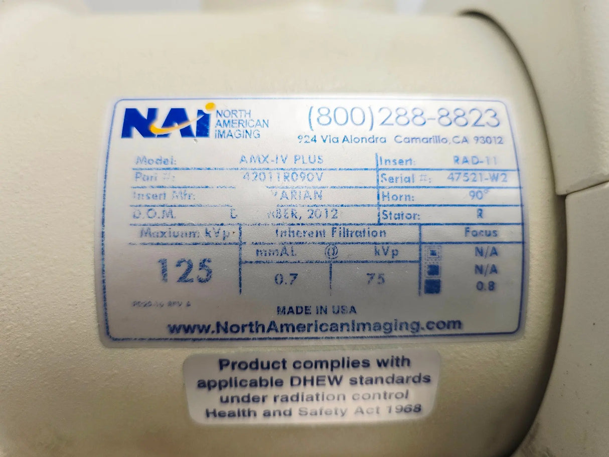 North American Imaging AMX-IV Plus X Ray Tube Assembly 42011R090V Varian RAD11 Primis Medical