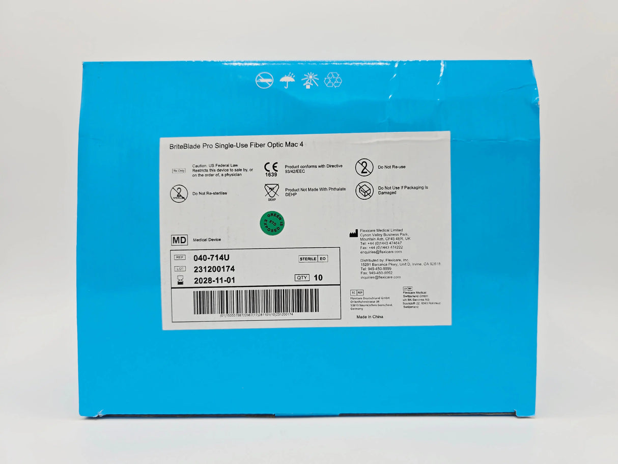 Flexicare 040-714U BriteBlade Pro Single-Use Fiber Optic Mac 4 Laryngoscope Blade BX/10 Flexicare