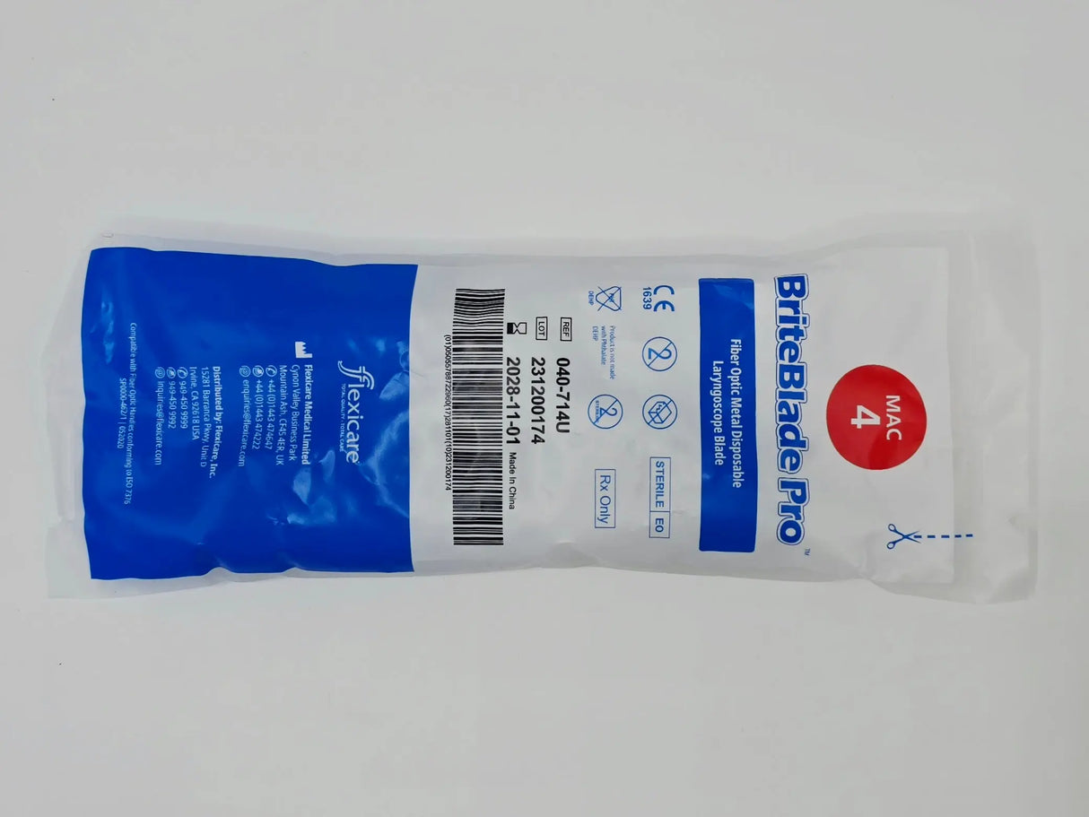 Flexicare 040-714U BriteBlade Pro Single-Use Fiber Optic Mac 4 Laryngoscope Blade BX/10 Flexicare