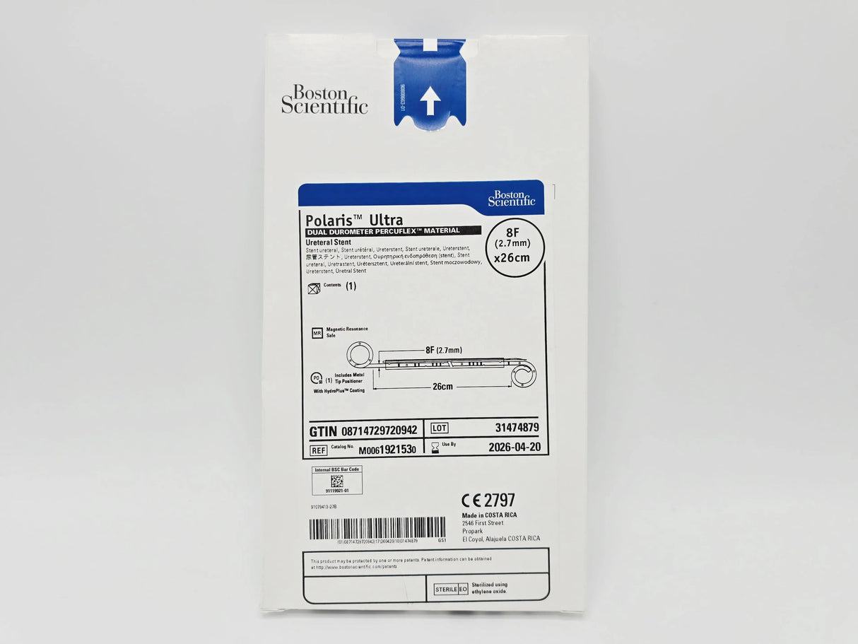 Boston Scientific M0061921530 Polaris Ultra Dual Durometer Percuflex Material Ureteral Stent 8F x 26cm 1/EA Boston Scientific