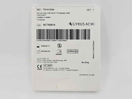 Gyrus ACMI 70141044 Micron Adjustable Titanium Torp Centered Ossicular Prosthesis 2.00mm-10.00mm 1/EA Gyrus ACMI