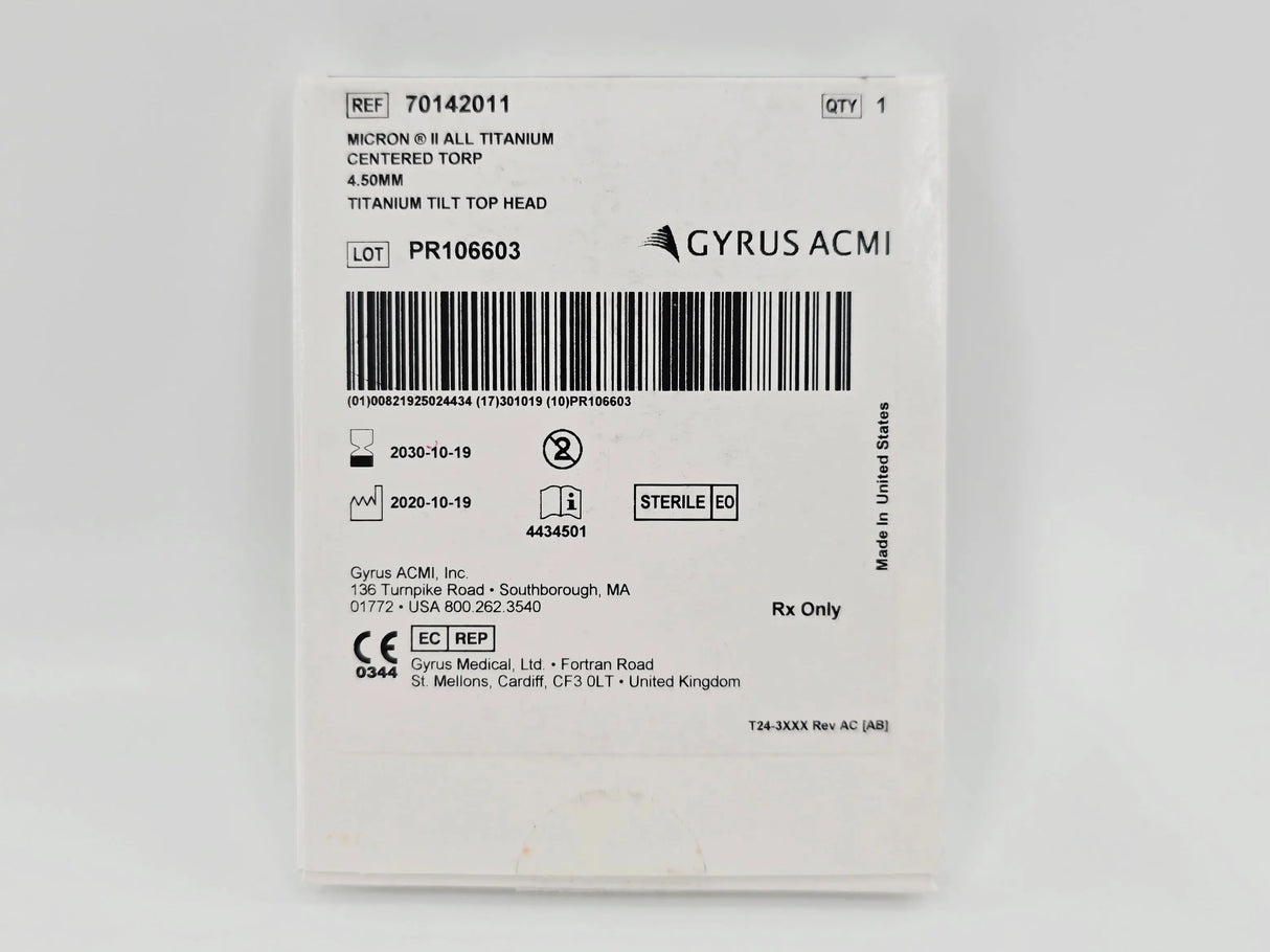 Gyrus ACMI 70142011 Micron II All Titanium Centered Torp 4.50mm 1/EA Gyrus ACMI