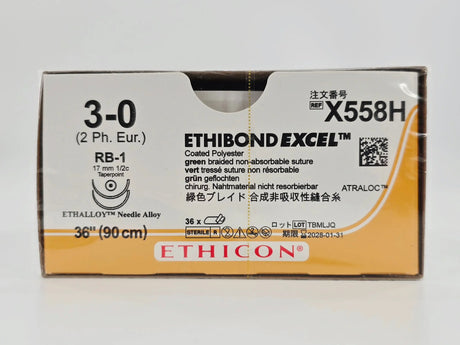 Ethicon X558H 3-0 ETHIBOND EXCEL Green 1X36" RB-1 17mm Taper Point BX/36 Ethicon