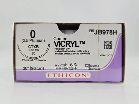 Ethicon JB978H 0 Coated VICRYL 1X36" CTXB 48mm ETHIGUARD Blunt Point BX/36 Ethicon